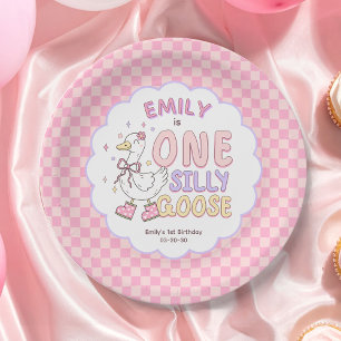 Assiettes En Carton Une Oie Idiote Rose - Fille Rétro Premier Annivers