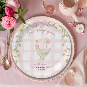 Assiettes En Carton Une oie sotte Canard rose Vintage 1er anniversaire
