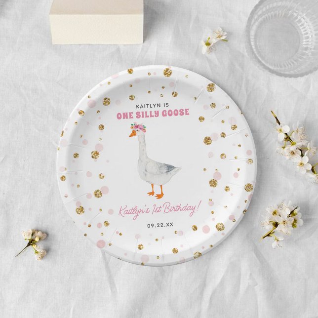 Assiettes En Carton Une oie sotte fille 1er anniversaire (Créateur téléchargé)