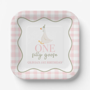 Assiettes En Carton Une oie sotte rose et vert