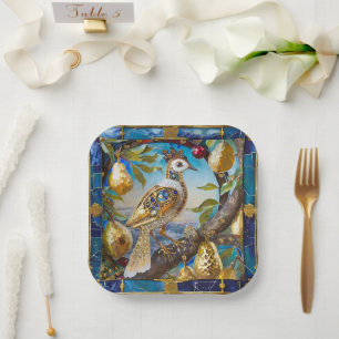 Assiettes En Carton Une perdrix dans un arbre à poires