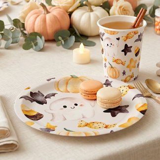 Assiettes En Carton Une petite chauve-souris shower bébé Halloween aqu