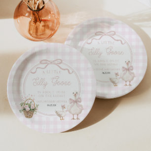 Assiettes En Carton Une Petite Oie Ridicule Rose Fleurie Nœud Baby Sho
