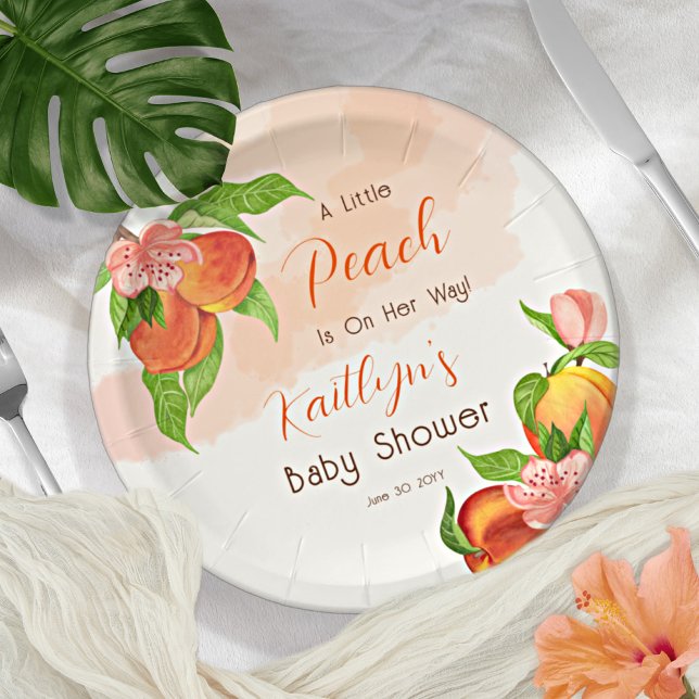 Assiettes En Carton Une Petite Pêche Est En Chemin Fille Baby shower (Créateur téléchargé)