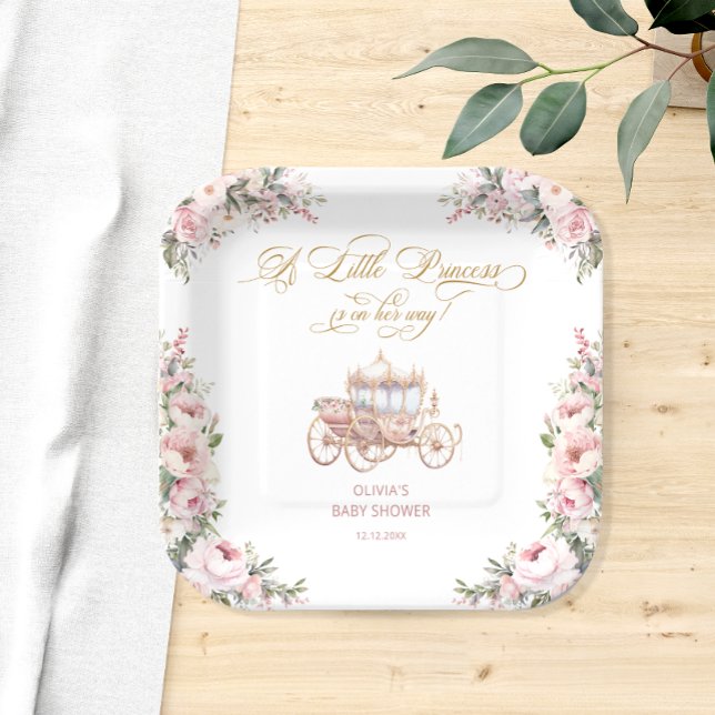 Assiettes En Carton Une petite princesse Baby shower rose et or (Créateur téléchargé)