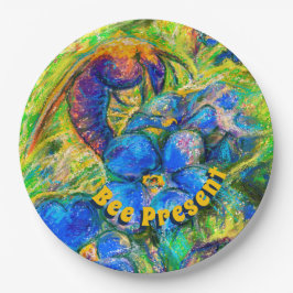 Assiettes En Carton Une plaque d'abeille et d'oubli-moi-pas-Fleurs