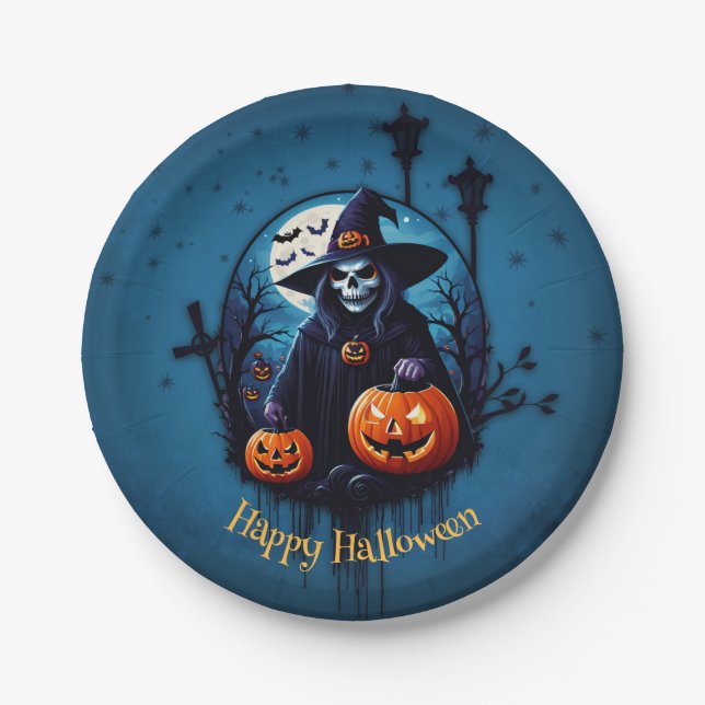 Assiettes En Carton Une scène d'Halloween éffrayante (Devant)