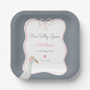 Assiettes En Carton Une sotte rose oie 1ère fête d'anniversaire