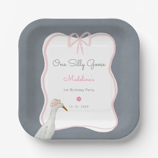 Assiettes En Carton Une sotte rose oie 1ère fête d'anniversaire (Recto)