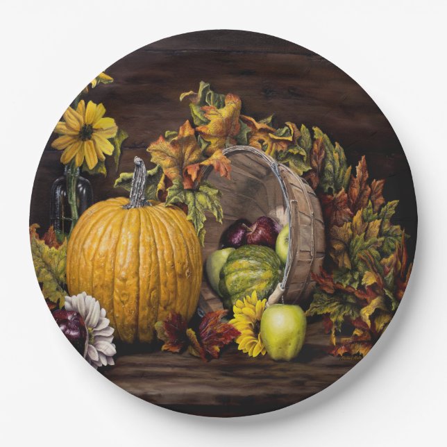 Assiettes En Carton Une touche de plaques papier d'automne 9" (Devant)