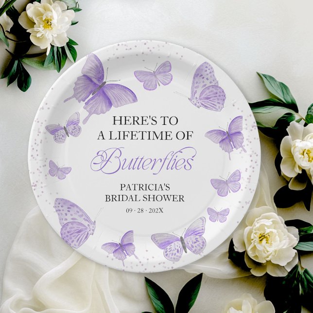 Assiettes En Carton Une Vie de Papillons Fête de Mariage Violet (Créateur téléchargé)