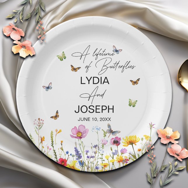 Assiettes En Carton Une vie de papillons Fleur sauvage Mariage (Créateur téléchargé)