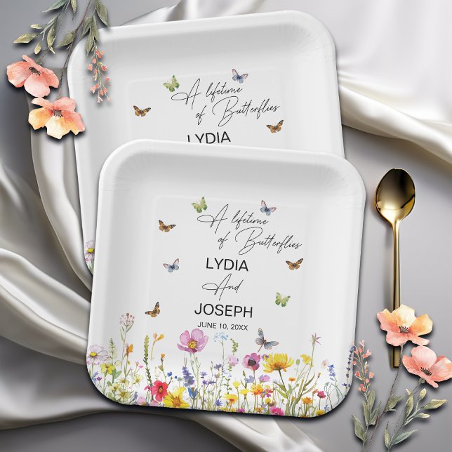 Assiettes En Carton Une vie de papillons Mariage de fleurs sauvages (Créateur téléchargé)