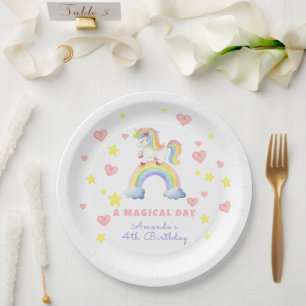 Assiettes En Carton Unicorn Arc-en-ciel Jour magique Anniversaire