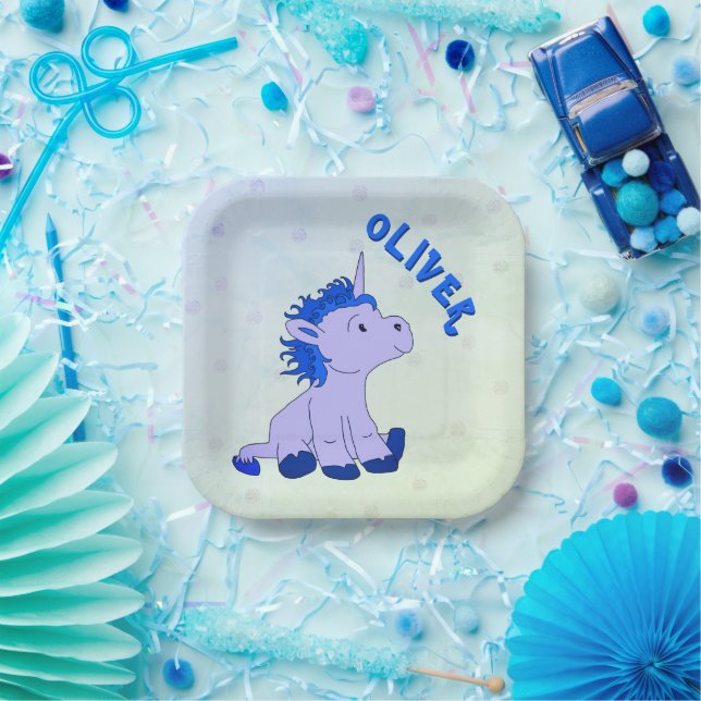 Assiettes En Carton Unicorn Blue Dot Motif Fille Anniversaire (Fête)