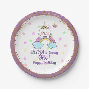 Assiettes En Carton Unicorn Chat Rainbow Golden violet 1er anniversair