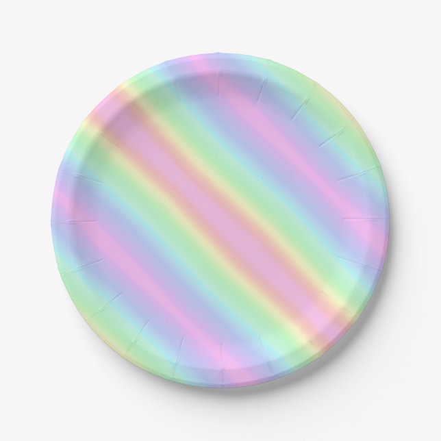 Assiettes En Carton Unicorn Cute Pastel Rainbow Stripes Gradient (Devant)