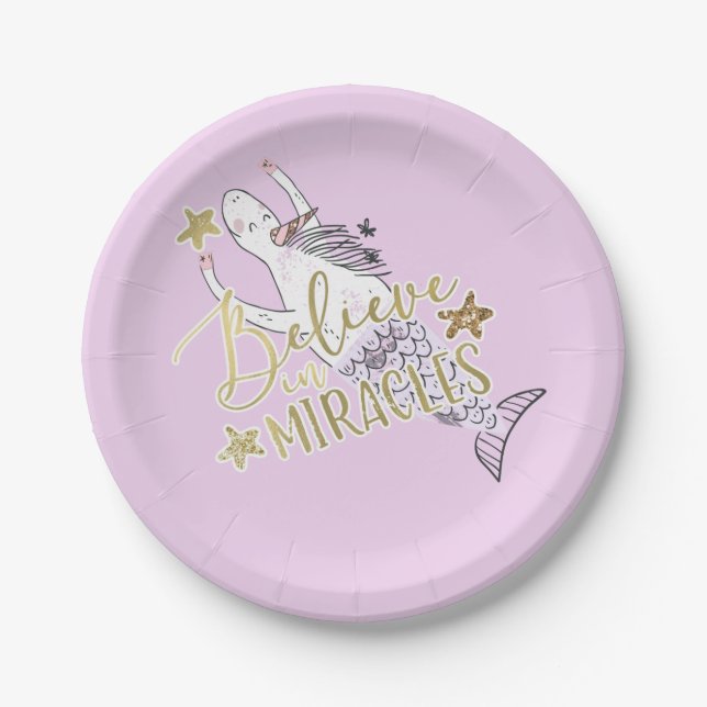 Assiettes En Carton Unicorn Mermaid Moderne tendance croire en Miracle (Devant)