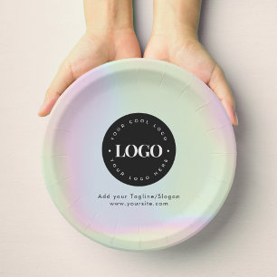Assiettes En Carton Unicorn Rainbow Holographic Pastel Business Logo
