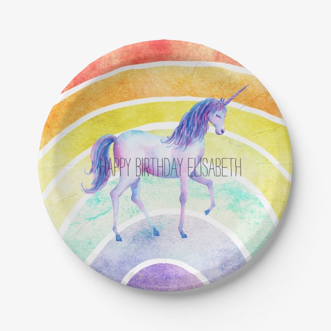 Assiettes En Carton Unicorne arc-en-ciel (Devant)