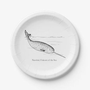 Assiettes En Carton Unicorne de baleine de Narwhal de la mer