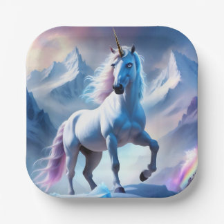 Assiettes En Carton Unicorne enchantée dans un Imaginaire enneigé