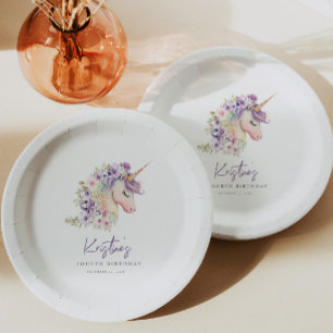 Assiettes En Carton Unicorne florale magique Anniversaire