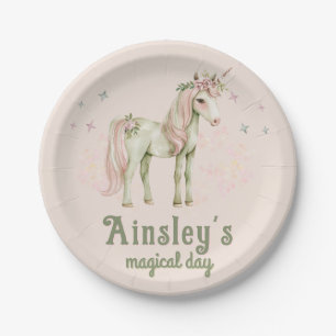 Assiettes En Carton Unicorne magique rose Personnalisée Anniversaire