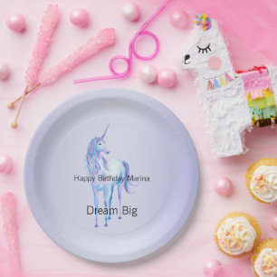 Assiettes En Carton Unicorne magique violette Ombre