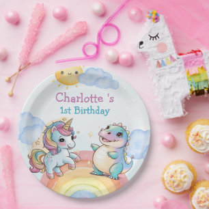 Assiettes En Carton Unicorne mignonne Dinosaur amis arc-en-ciel Annive