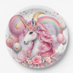 Assiettes En Carton Unicorne rose