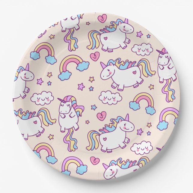 Assiettes En Carton Unicornes (Devant)