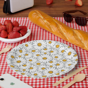 Assiettes En Carton Unique Hip Summer Daisy Floral Pattern Aquarelle