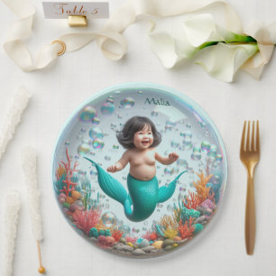 Assiettes En Carton Unisex Asian Baby Mermaid Bubble