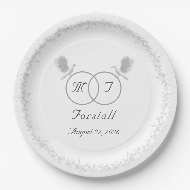 Assiettes En Carton Unité nuptiale Mariage catholique monogramme (Devant)