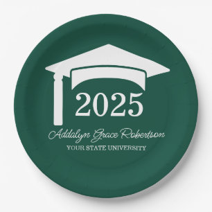 Assiettes En Carton Université Collège Vert Casquette Promotion 2025