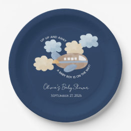 Assiettes En Carton Up Up and Away Watercolor Airplane Boy Baby Shower