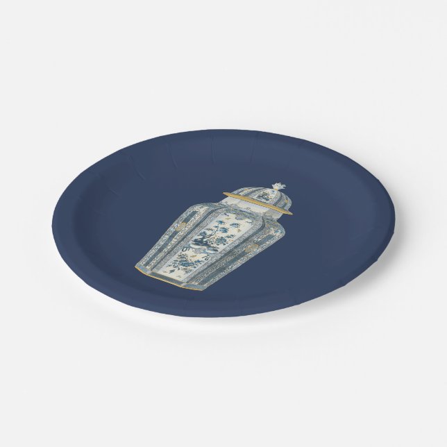 Assiettes En Carton Urne asiatique décorative en bleu et blanc (Angle)