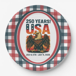 Assiettes En Carton USA 250 Years - Patriotic Bald Eagle 4 juillet 202