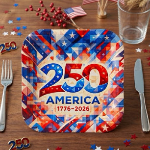 Assiettes En Carton USA 250e anniversaire 1776-2026 Patriotique 