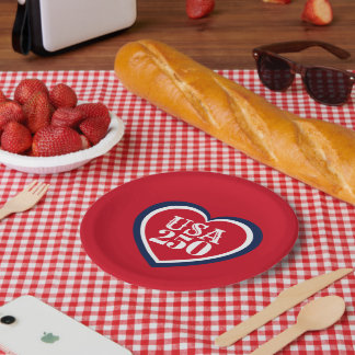 Assiettes En Carton USA 250e anniversaire patriotique rouge blanc bleu