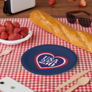 Assiettes En Carton USA 250e anniversaire patriotique rouge blanc bleu