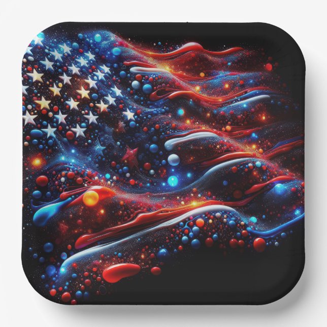 Assiettes En Carton USA Drapeau de peinture 4 juillet (Recto)