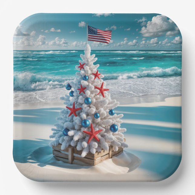 Assiettes En Carton USA Flag Christmas Tree (Recto)