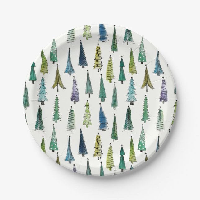 Assiettes En Carton Vacances d'hiver Arbres À feuillage persistant (Devant)
