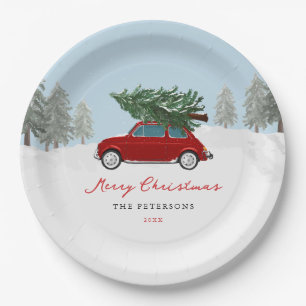 Assiettes En Carton Vacances d'hiver Camion rouge Noël Papier de fête 