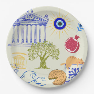 Assiettes En Carton Vacances en Grèce Minimalisme