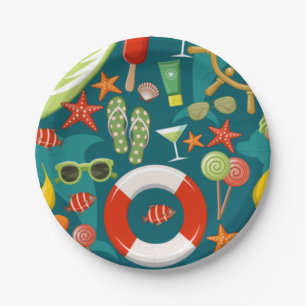 Assiettes En Carton Vacances été fête plage motif
