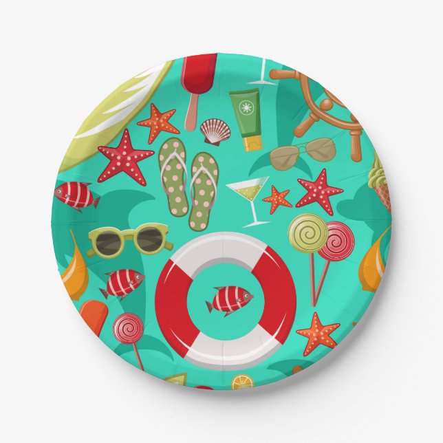 Assiettes En Carton vacances été plage motif (Devant)