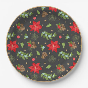 Assiettes En Carton Vacances verdure et Poinsettia Plaque de Noël